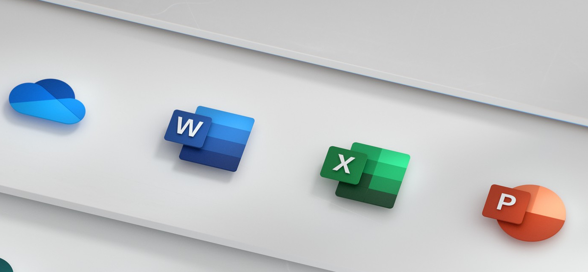 Microsoft Office app icons, featuring PowerPoint, Excel, Word, and OneDrive