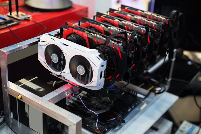 Several GPU cards in a crypto miner.