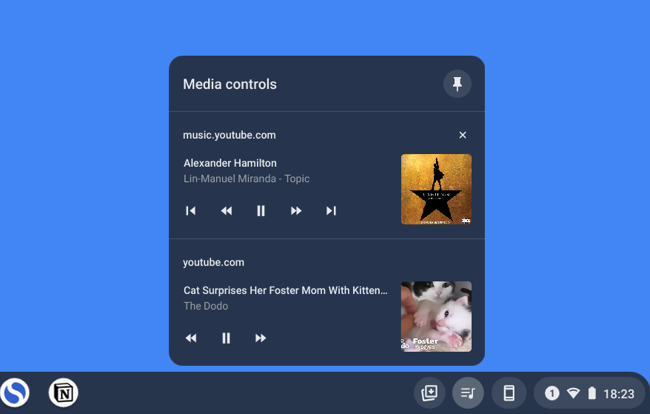 Access music controls from Chromebook Shelf