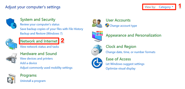 Select "Network and Internet" on the Control Panel window.