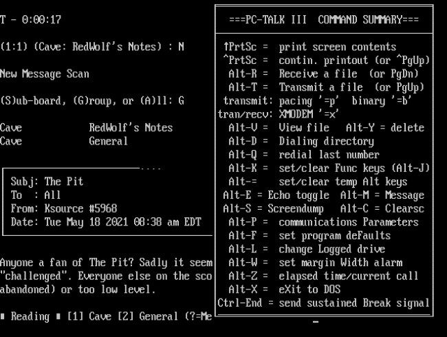 A screenshot of Andrew Fluegelman's PC-Talk III (1983).