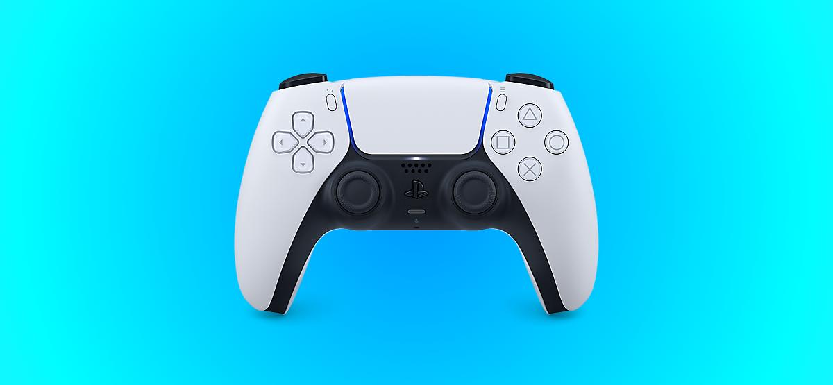 Sony's DualSense controller for the PS5 against a teal background