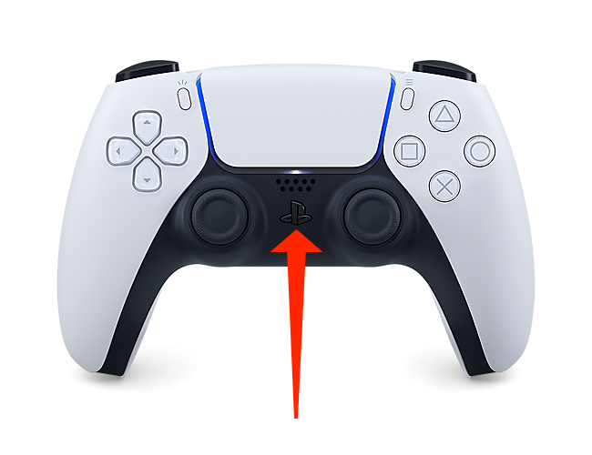 The PlayStation button on the DualSense controller
