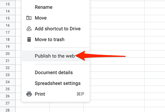 Click "Publish to the web" in Google Sheets' File menu