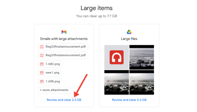 Review and clear large items on Google storage