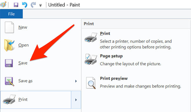 Select "File > Save" in Paint.