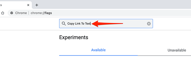 Search for "Copy Link To Text" on Chrome's flags screen