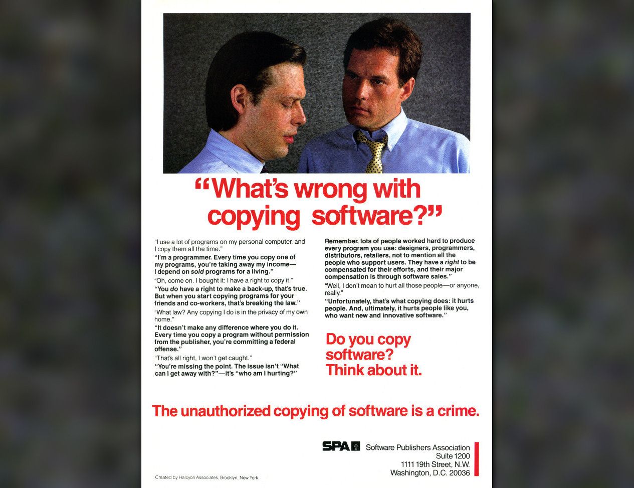 A 1984 anti-piracy ad from the Software Publishers Association.