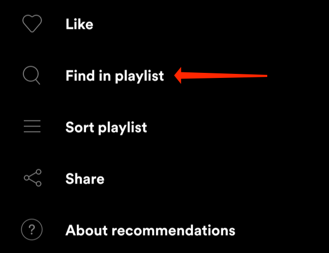 Tap Find in playlist to start searching for specific songs in Spotify playlists on Android