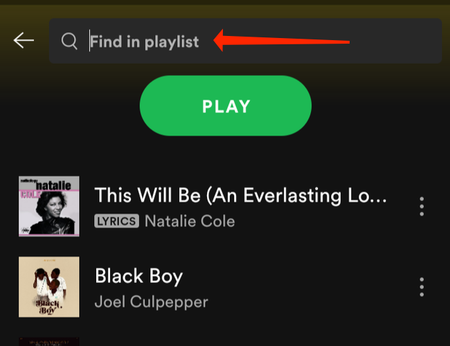 Tap Find in playlist to look for songs in Spotify's playlists on Android