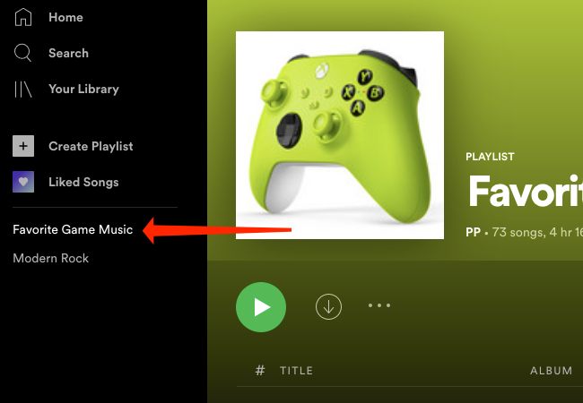 Select your Spotify playlist from the left pane