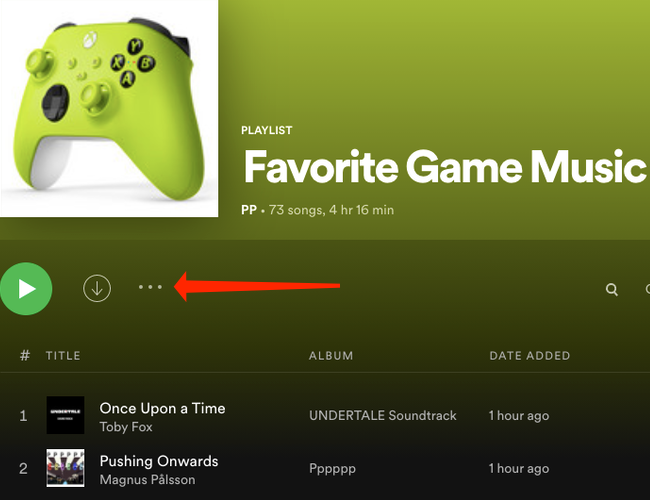 Click the three-dots icon in Spotify's playlist page