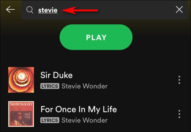 If you type the name of the artist in the search box, Spotify shows you all the songs by that artist in your playlist.