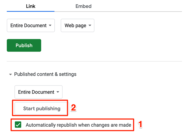 Click "Start publishing" in the "Publish to the web" popup on Google Sheets.