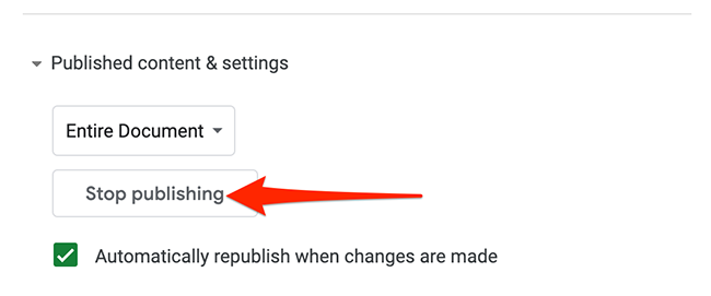 Select "Stop publishing" in the "Publish to the web" popup on Google Sheets.