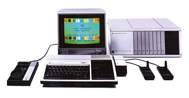 A TI-99/4A system photo from the back of the US retail box.