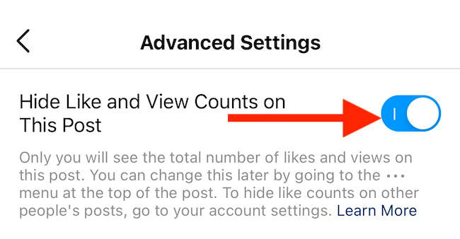 Toggle on "Hide Like and View Counts on this Post"