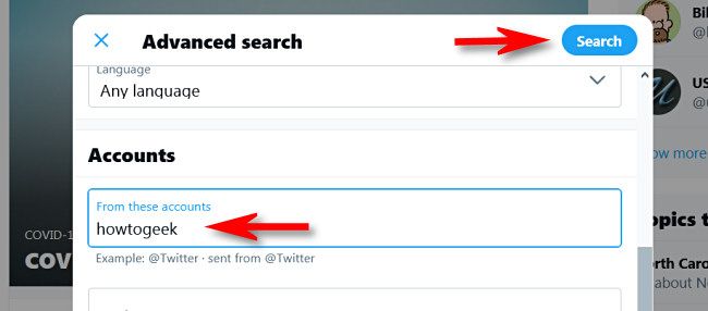 Enter a Twitter user account name and click "Search."