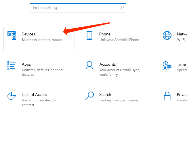 Click Devices in Windows 10 Settings to access Bluetooth pairing settings