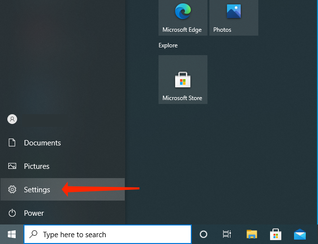 Click the gear icon to open Settings in Windows 10
