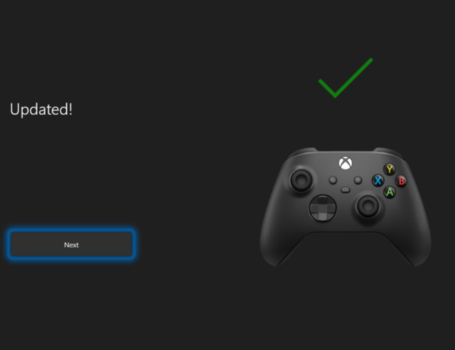Click Next to complete the Xbox Wireless Controller's software update process