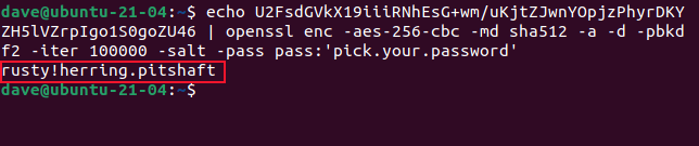 Decrypted password written to the terminal window
