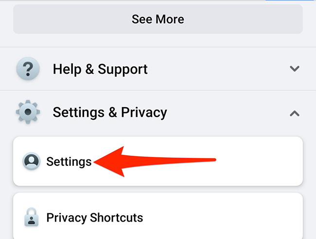 Select "Settings" from the "Settings & Privacy" menu in Facebook.