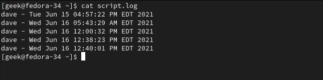 cat script.log in a terminal window