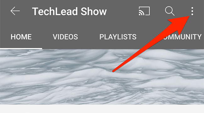 Tap the three dots at the top-right corner of a channel screen in the YouTube app.