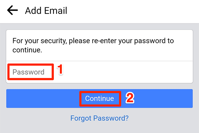 Enter the Facebook password and tap "Continue."