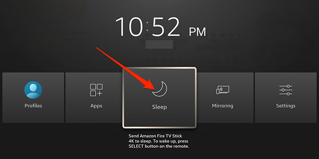 Highlight the "Sleep" option on the Fire TV interface.