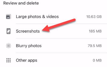 Select one of the categories under &quot;Review and Delete.&quot;