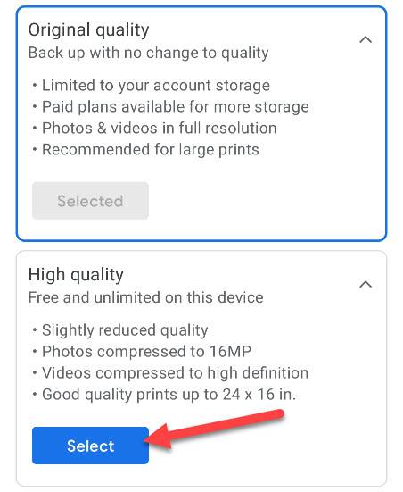 Choose one of the quality options.