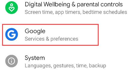 Select the "Google" settings.