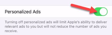 Simply toggle off the switch for "Personalized Ads."