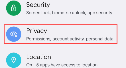 Select the "Privacy" section.