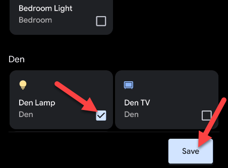 Select smart home devices and "Save."