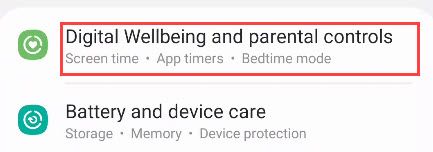 Scroll down and select "Digital Wellbeing and Parental Controls."