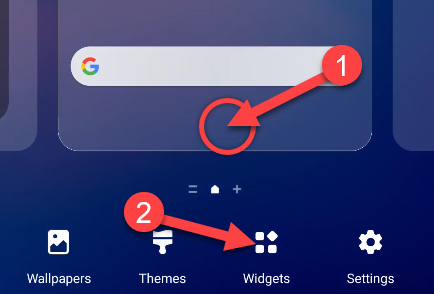 First, touch and hold any blank space on the home screen and select "Widgets."