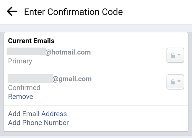 Email addresses associated with a Facebook account.