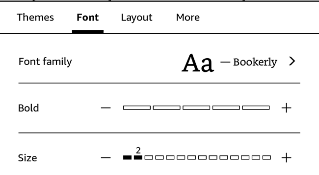Viewing a kindle's font options