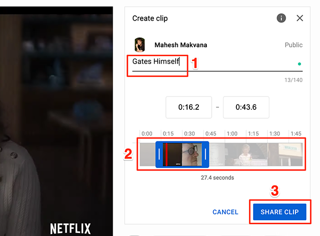 Make a clip with YouTube&rsquo;s &quot;Create Clip&quot; panel.