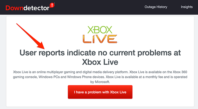 Xbox Network's online status on Downdetector.