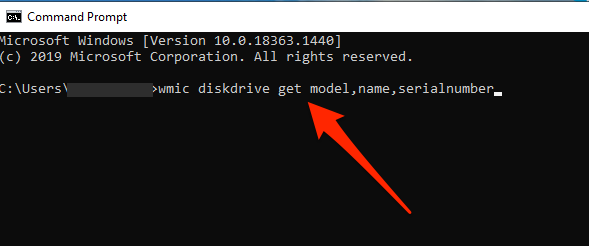 Run a command to find the hard drive serial number in Command Prompt.