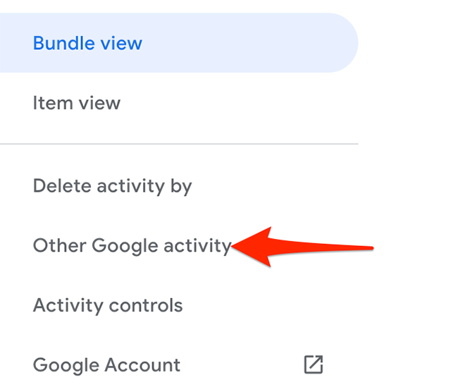 Select "Other Google Activity" on the "My Google Activity" site.