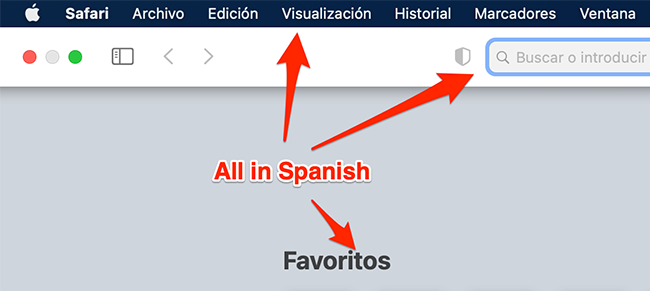 Safari using Spanish on a Mac.