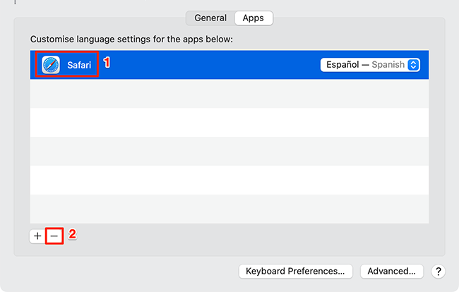 Reset the language for an app on Mac.