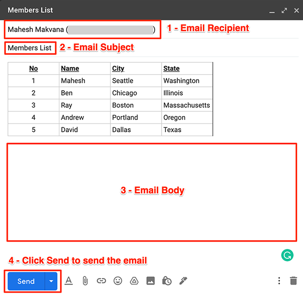 Fill in email fields in Gmail.