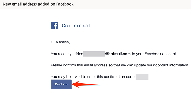 Click "Confirm" in Facebook's confirmation email.