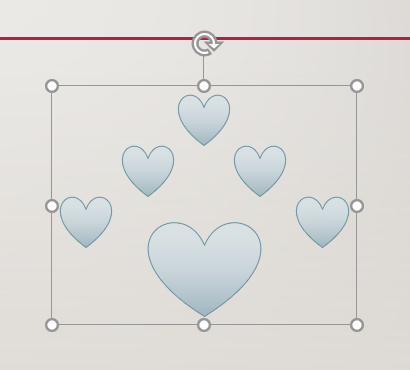 A group of heart shapes on a PowerPoint slide.